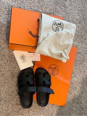 Hermes Women’s Black Oran Slide Sandals
